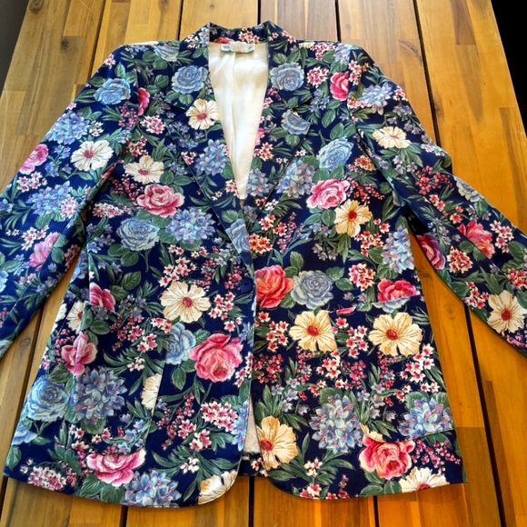 Vintage Willow Ridge Floral Denim Jean Blazer Size 12 100% Cotton Union Made Usa - Picture 1 of 4